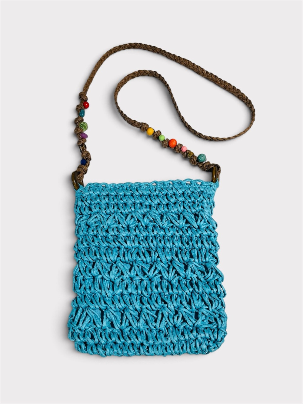 Cappelli Straworld Turquoise Woven Toyo Straw Beaded Crossbody Bag